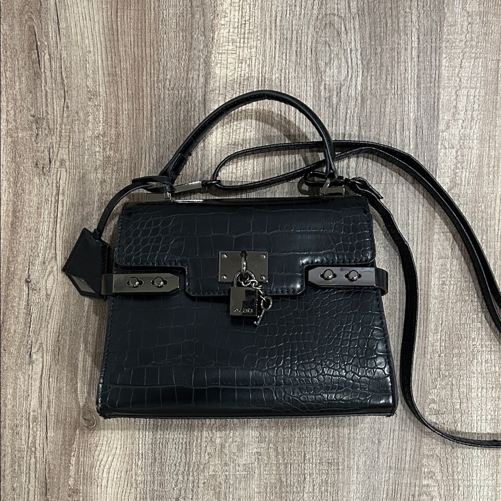Black Crocodile-Embossed Handbag